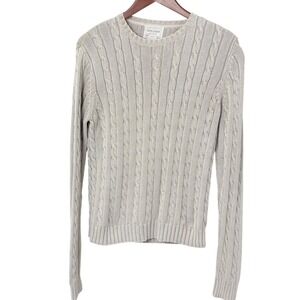 VTG Eddie Bauer Cotton Sweater Fisherman Beige‎ Cable Knit Men's L Classic TSITP